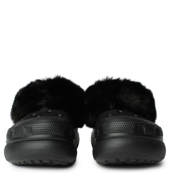 Crocs Furever Black Crush Classic Faux Fur Clog Mules Shoes M8 W10 - Picture 2 of 12